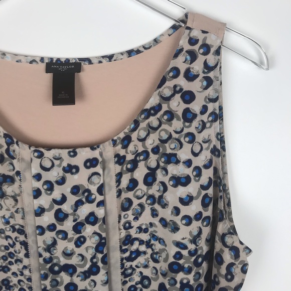 Ann Taylor Sleeveless Blue Pleated Dot Print Blouse Tank Top XL - Picture 5 of 8